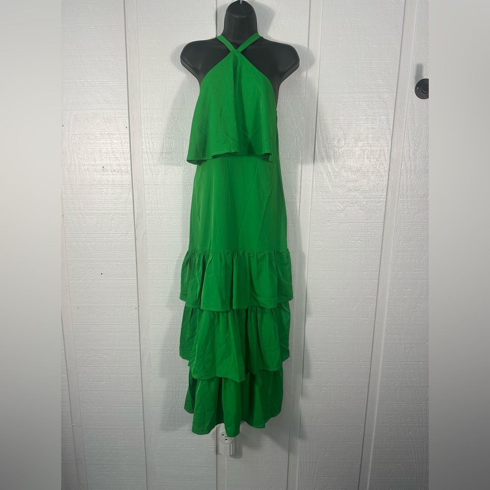 Misa Hylton for INC Green High Neck Spaghetti Strap Tiered Dress Size Small NWOT